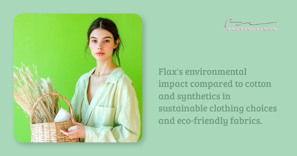 Flax's environmental impact compared to cotton and synthetics in sustainable clothing choices and eco-friendly fabrics.